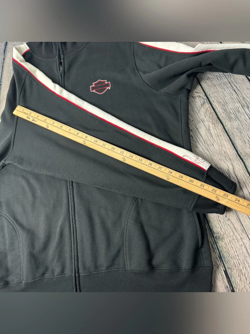 Harley-Davidson Black Track Zip Sweater with White Sleeves and Red Piping - Picture 8 of 13